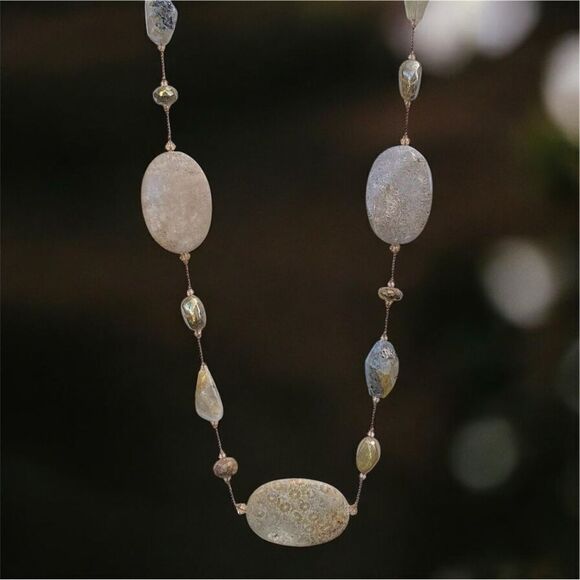 NWT New Margo Morrison Genuine Stone & Crystal Brown Necklace Jasper/Quartz - Picture 1 of 9